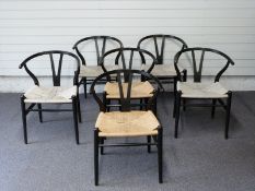 Hans J Wegner for Carl Hansen and Son set of six retro Danish dining chairs with curved rails and
