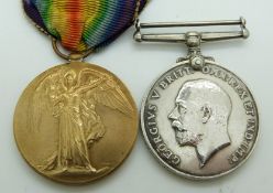 British Army WWI medals comprising War Medal and Victory Medal named to Colour Sgt C Webb, Glosters/