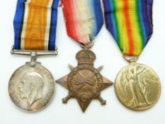 British Army WWI Medals comprising 1914/1915 Star, War Medal and Victory Medal, named to 2376 Pte
