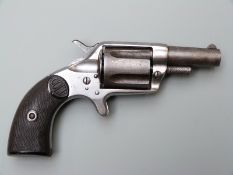 Colt New House .41 long 5 shot revolver with nickel plated frame, spur trigger, brown chequered