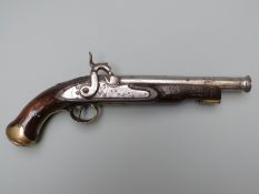 Percussion hammer action Dragoon pistol with lock stamped Tower and with crown over GR cypher,