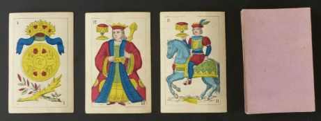 Playing Cards. Belgium. Daveluy, Bruges. Spanish suits. Full length courts. Plain mauve backs. 44