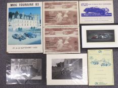 Five French Morgan club posters on board, largest 63 x 44cm together with two mounted Morgan