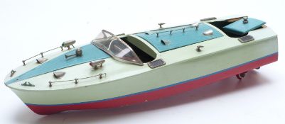 TMY K&O KMK, Japan, wooden model of a boat with electric motor, 45cm long.
