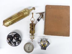 Quantity of vintage motoring collectables including Smiths car clock, Hemus spare bulb case, Lucas