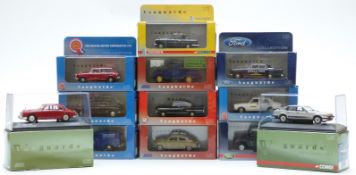 Twelve Vanguards 1:43 scale diecast model vehicles including Land Rover, Triumph, Ford, BMC,