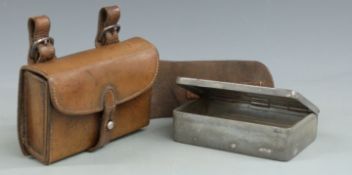 A silver plated sandwich box with leather holder