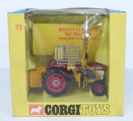 Corgi Toys diecast model Massey-Ferguson '165' Tractor With Saw Attachment with red body and hubs