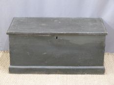 19th century stained pine chest with looped metal handles. W88 x D45 x H41cm