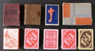 Ten packs of American playing cards including 1119 Authors, American Airlines, New York Consolidated