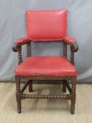 19th century carved upholstered armchair W66cm