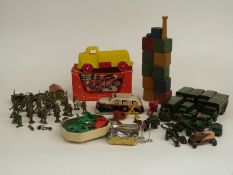 A collection of model vehicles including Matchbox 1-75 series diecast model cars, friction powered