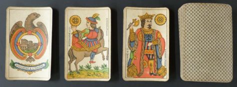Dieudonne & Cie, Angers, France playing cards. Game of Aluette with Spanish suits. Black square