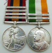 British Army Queens South Africa Medal with clasps for Relief of Kimberley, Paardeberg,