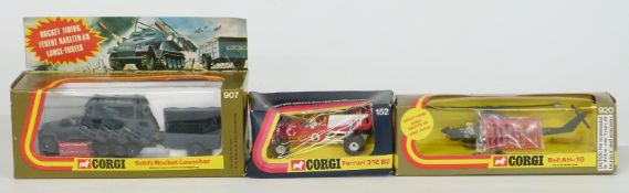 Three Corgi Toys diecast model vehicles Ferrari 312 B2 Formula 1 152, German Semi-Track Hanomag