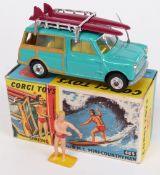 Corgi Toys diecast model car Surfing With The B.M.C. Mini-Countryman with mint green body, lemon