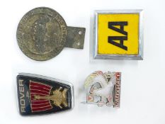 Vintage Gloucestershire Volkswagen Club car badge, AA, Rover and Vauxhall badges