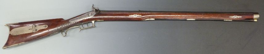 American .400 Kentucky rifle with engraved lock and stylised dolphin hammer, set trigger, engraved