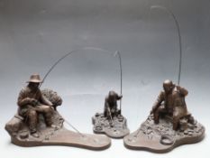 Three David Hughes sculptures one limited edition (number 4) Fisherman Richard Walker holding a