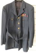 Royal Air Force officer's number 1 dress jacket with WOI rank arm badge and medal ribbon, size S/M