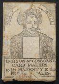 Gibson & Gisborne, England playing cards. Unopened, in Great Mogul tax wrapper. c1790
