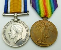 British Army WWI medals comprising War Medal and Victory Medal named to 24609 Bombardier E Evans