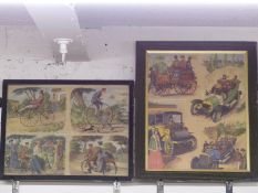 Two early cycling and vintage car prints