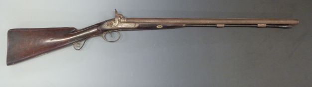 Brown of Oxford 12 bore side by side percussion hammer action muzzle loading sporting gun with named