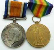 British Army WWI medals comprising War Medal and Victory Medal named to 202925 A P Brewer