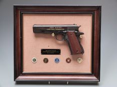 Franklin Mint John Wayne Armed Forces Commemorative replica .45 automatic pistol with signature to