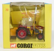Corgi Toys diecast model Massey-Ferguson '165' Tractor With Saw Attachment with red body and hubs