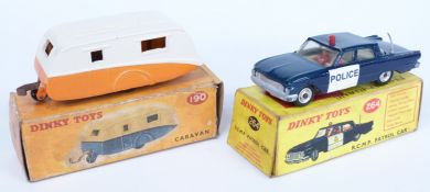 Two Dinky Toys diecast model vehicles Caravan with orange and cream body 190 and Ford Fairlane R.C.