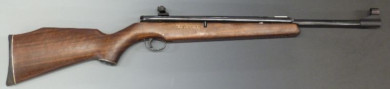 Webley .177 sidelever air rifle with semi-pistol grip and Beeman sights, NVSN together with a