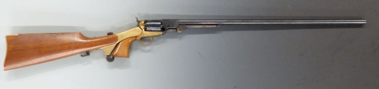 Italian Colt .44 six shot double action percussion revolver with detachable canteen stock, brass