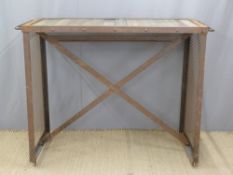 Industrial/ shopfitting/ haberdashery Superdry display stand/ table with oak plank top and