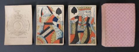 Thomas Creswick, England playing cards. Garter ace. GIV, No. 18. Full length standard courts. Pink