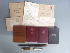 War diaries dated 1939, 1941 and 1944, British Army WWII papers, Fairbairn Sykes style letter