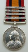 British Army Queens South Africa Medal with clasps for Relief of Kimberley, Paardeberg, Driefontien,