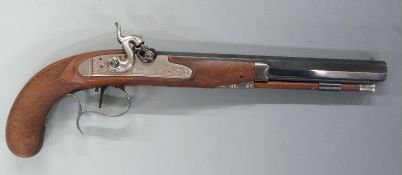 Italian William Moore style .45 calibre target pistol with lock engraved 'London', chequered grip,