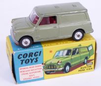 Corgi Toys diecast model Austin Mini Van with green body and red interior 450, in original box.