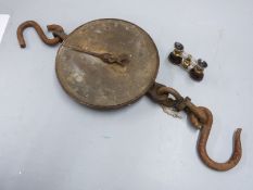 Vintage ministry marked Salters spring balance to weigh 2 cwt and a pair of opera glasses