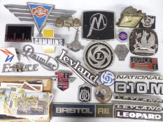 Quantity of coach and bus badges and insignia etc including 1966 Daimler coach and bus brochure