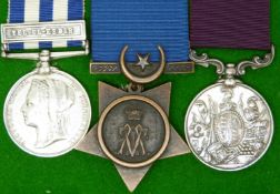 British Army medal trio comprising the Egypt Medal with clasp for Tel-el-Kebir and Khedive Star