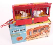 Corgi Major Toys diecast model Chipperfield's Circus Animal Cage with red body, yellow chassis, blue