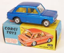Corgi Toys diecast model Hillman Imp with blue body and lemon interior 251, in original box.
