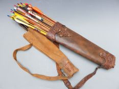 Two leather quivers containing a large quantity of archery arrows including Eclipse, Longshot, Ben