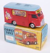 Corgi Toys diecast model Chipperfields Circus Mobile Booking Office with red body, blue roof and
