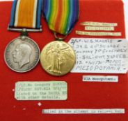 British Army WWI medals comprising War Medal and Victory Medal named to Lieut W G Harris,