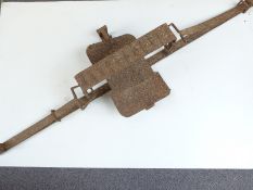 A particularly large 19thC man / bear trap of iron construction with double spring loaded mechanism,