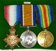 British Army WWI medals comprising the 1914/1915 Star, War Medal and Victory Medal named to 19082